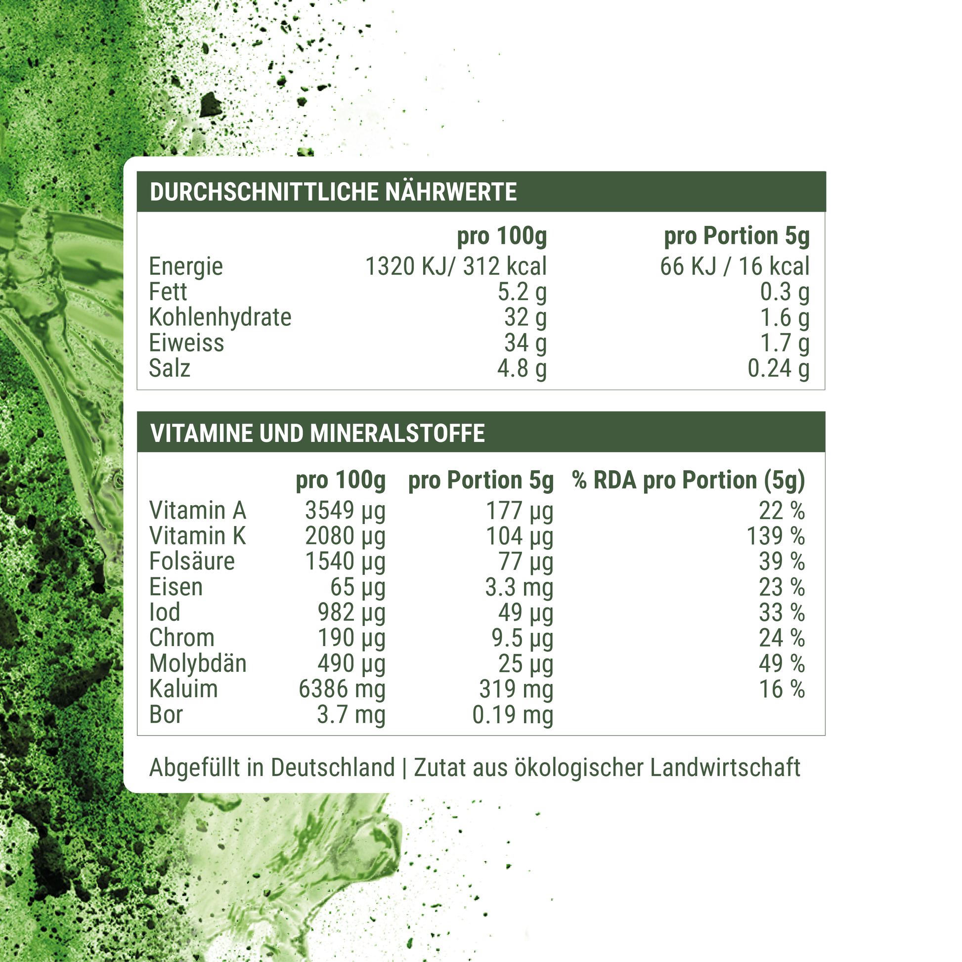 Bio Gerstengrassaftpulver Nährwertangaben