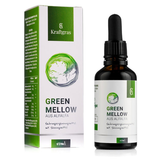Kraftgras Green Mellow Verpackung und Flasche